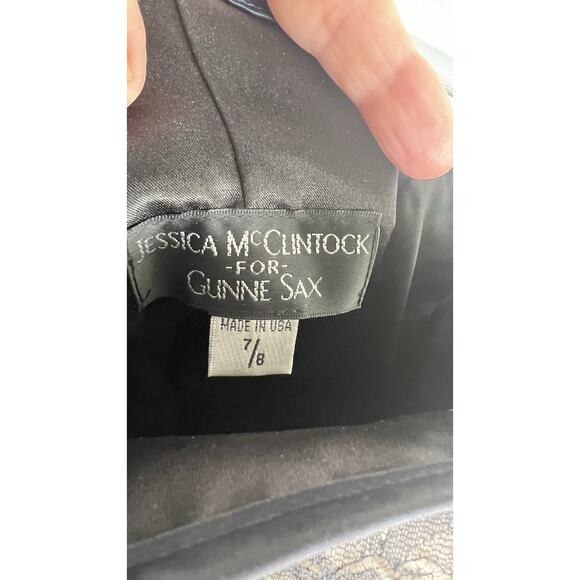 VTG 90s JESSICA MCCLINTOCK GUNNE SAX Dress Strapless Black Lace Overlay Mini Sm - Picture 11 of 12